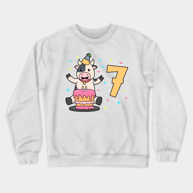 I am 7 with cow - kids birthday 7 years old Crewneck Sweatshirt by Modern Medieval Design